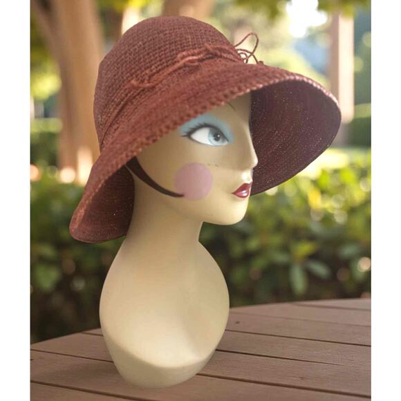 Helen Kaminski 100% Raffia Sun Hat Handmade in Madagascar Burnt Orange Wide Brim - Picture 8 of 10